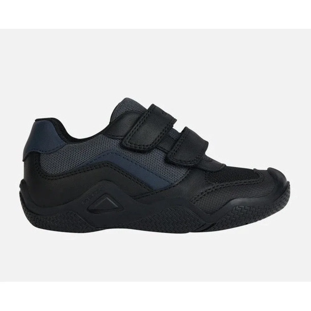 GEOX New Wader Boy LEATHER Sneakers Shoes 6 Big Kids Black ITALIAN PATENT J4530C